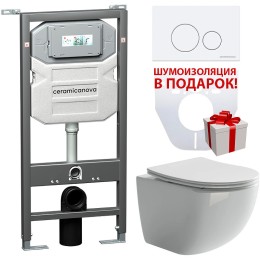 Комплект унитаза с инсталляцией Ceramicanova Forma CN3009_1001W_1000 с сиденьем Микролифт и Белой клавишей смыва