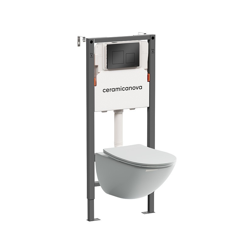 Комплект унитаза с инсталляцией Ceramicanova Mono CN1905_121002MB цвет Белый с сиденьем Микролифт и клавишей смыва цвет Черный матовый
