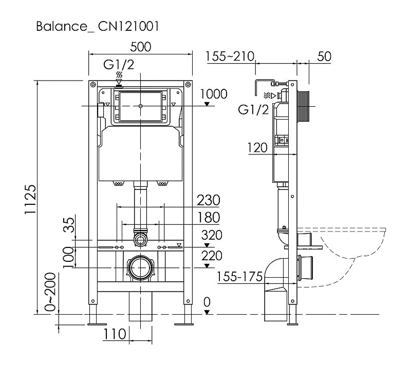 Комплект унитаза с инсталляцией Ceramicanova Mono CN1905_121002MB цвет Белый с сиденьем Микролифт и клавишей смыва цвет Черный матовый