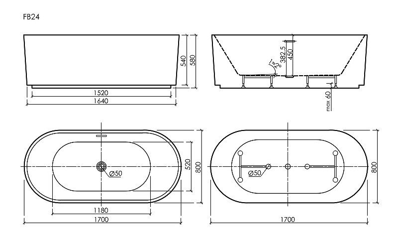 Акриловая ванна Sancos Vivia 170x80 FB24 цвет Белый