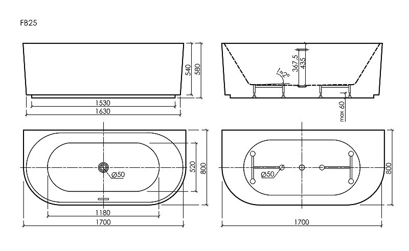 Акриловая ванна Sancos Vivia 170x80 FB25 цвет Белый