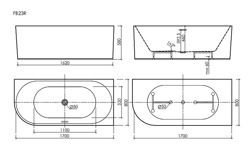 Акриловая ванна Sancos Edge 170x80 R FB23R цвет Белый
