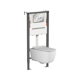 Комплект унитаза с инсталляцией Ceramicanova New Day CN3005_121001CH цвет Белый с сиденьем Микролифт и клавишей смыва цвет Хром глянцевый