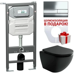 Комплект унитаза с инсталляцией Ceramicanova Metropol CN4002MB_1002CH_1000 с сиденьем Микролифт и клавишей смыва Хром