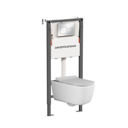 Комплект унитаза с инсталляцией Ceramicanova New Day CN3005_121002CH цвет Белый с сиденьем Микролифт и клавишей смыва цвет Хром глянцевый