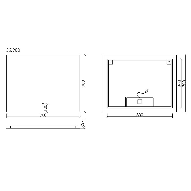 Зеркало Sancos Square 90 SQ900 с подсветкой с сенсорным выключателем