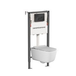 Комплект унитаза с инсталляцией Ceramicanova New Day CN3005_121001MB цвет Белый с сиденьем Микролифт и клавишей смыва цвет Черный матовый