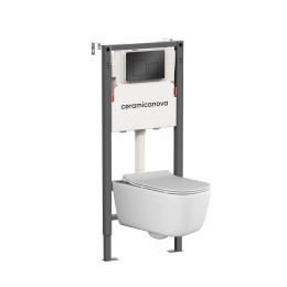 Комплект унитаза с инсталляцией Ceramicanova New Day CN3005_121002MB цвет Белый с сиденьем Микролифт и клавишей смыва цвет Черный матовый