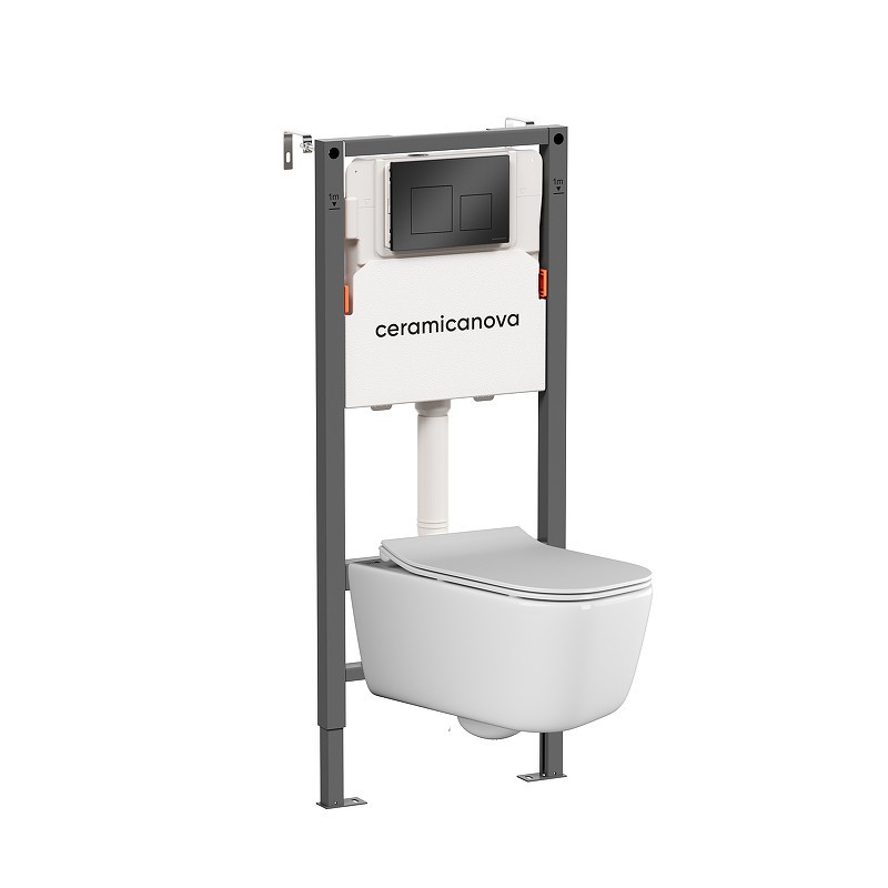 Комплект унитаза с инсталляцией Ceramicanova New Day CN3005_121002MB цвет Белый с сиденьем Микролифт и клавишей смыва цвет Черный матовый