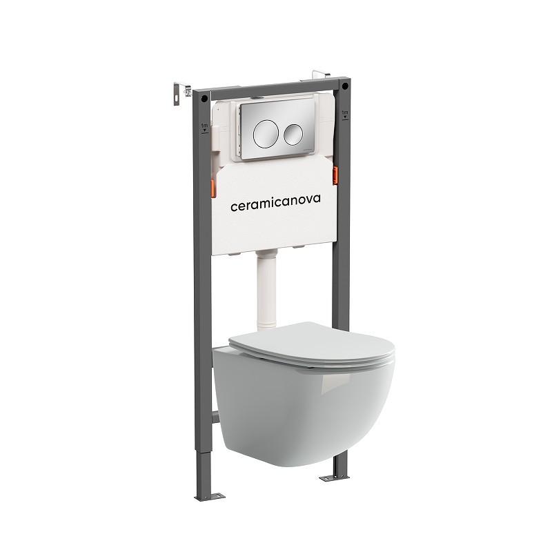 Комплект унитаза с инсталляцией Ceramicanova Forma CN3009_121001CH цвет Белый с сиденьем Микролифт и клавишей смыва цвет Хром глянцевый