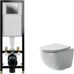 Комплект унитаза Ceramicanova Forma CN3009 с инсталляцией Cersanit Black 35 S-IN-BLACK-Cg-w с сиденьем Микролифт и клавишей смыва Хром